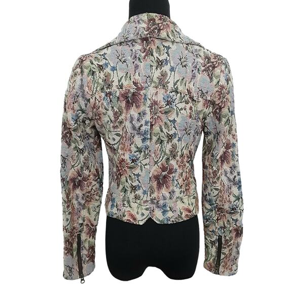 Free People Floral Tapestry Moto Jacket Zip Front Lined Cottage Grandma Bohemian - Picture 5 of 15